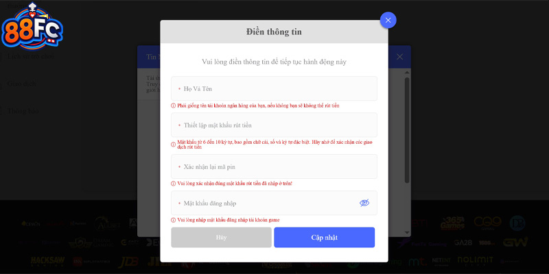 Các thao tác rút tiền 88fc